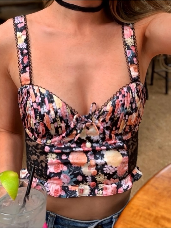 For Love And Lemons Tops - For Love & Lemons Large Gardenia Long Line Bustier Bra Top Corset Floral VS